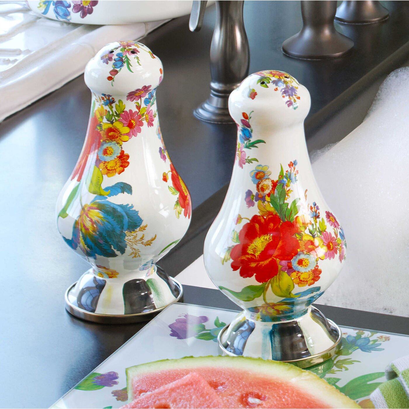 Flower Market Large Salt & Pepper Shakers - White