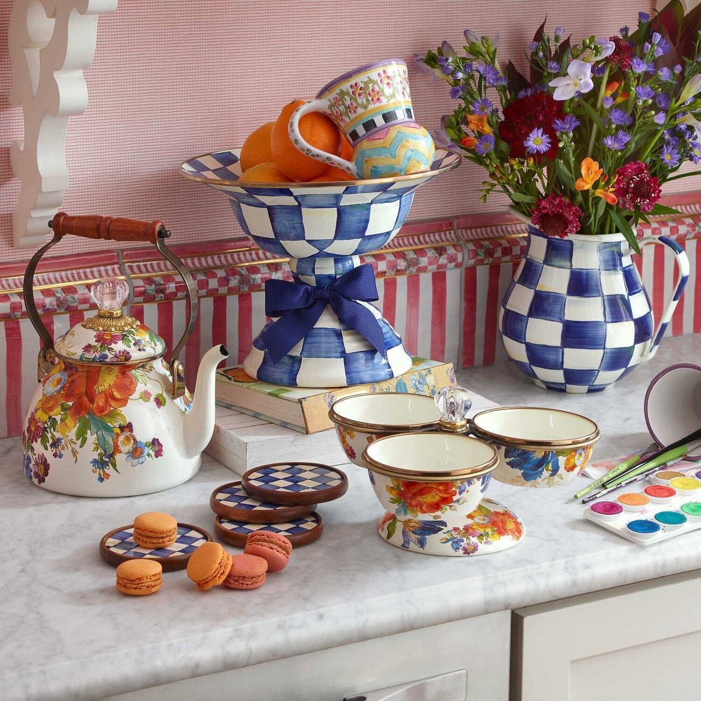 MacKenzie-Childs Royal Check Enamel Pitcher (2.84 liters)