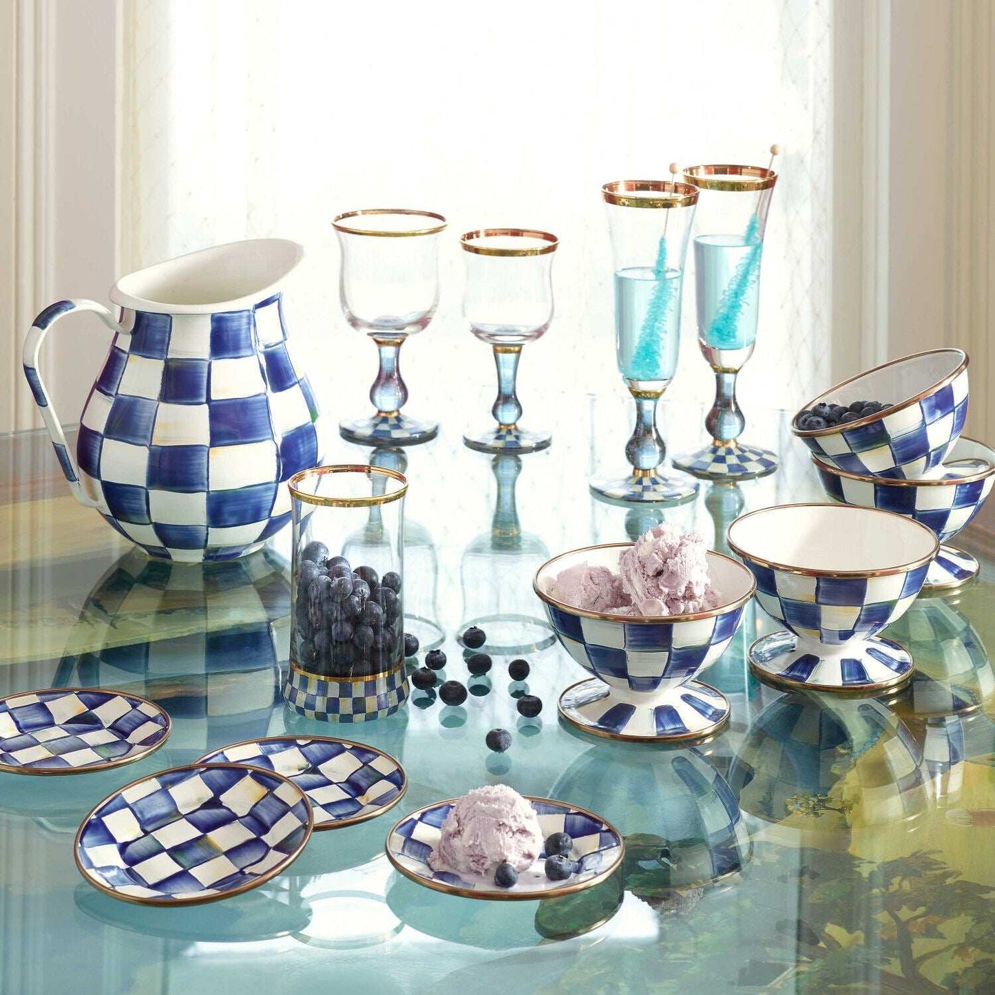 MacKenzie-Childs Royal Check Enamel Pitcher (2.84 liters)