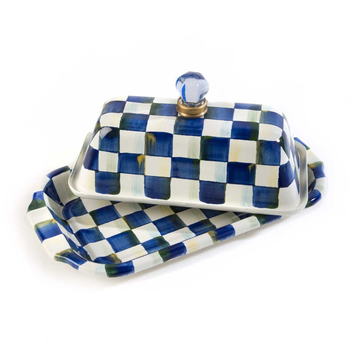 Royal Check Blue Enamel Butter Box by Mackenzie-Childs