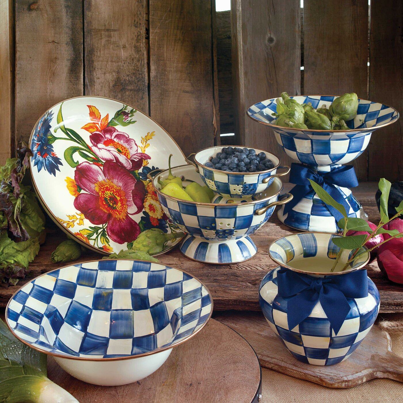 Royal Check Enamel Serving Bowl