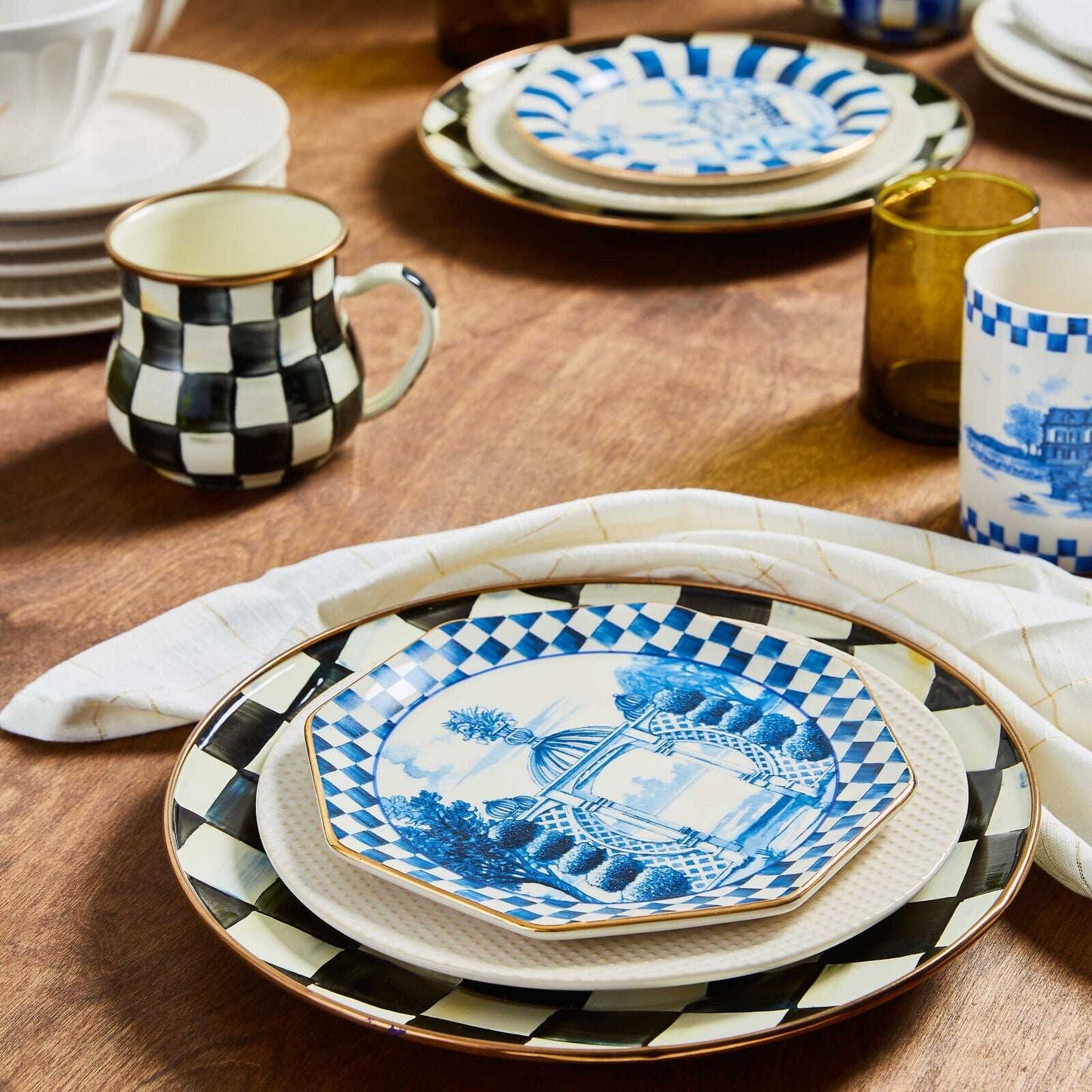 Luxury Dining - Courtly Check Enamel Dinner Plate by Mackenzie Childs