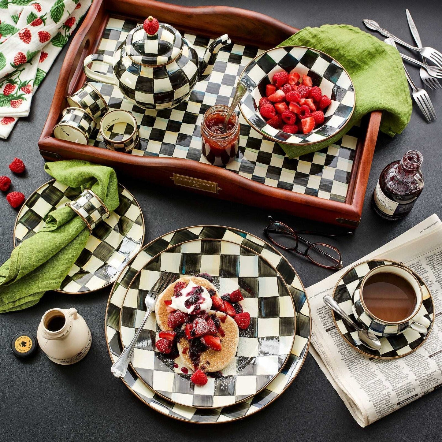 Luxury Dining - Courtly Check Enamel Dinner Plate by Mackenzie Childs