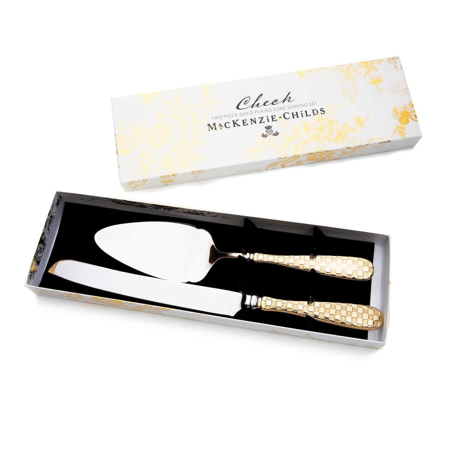 MacKenzie-Childs Gold Check Cake Serving Set