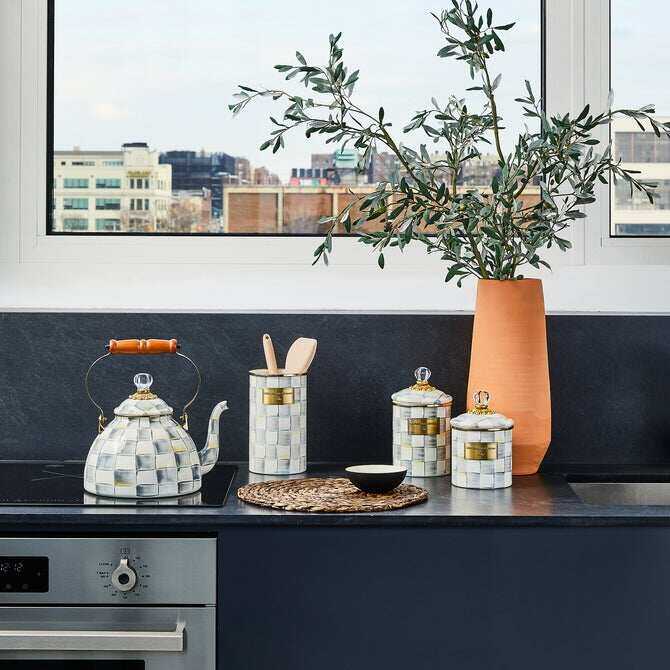 Sterling Check Enamel Canisters