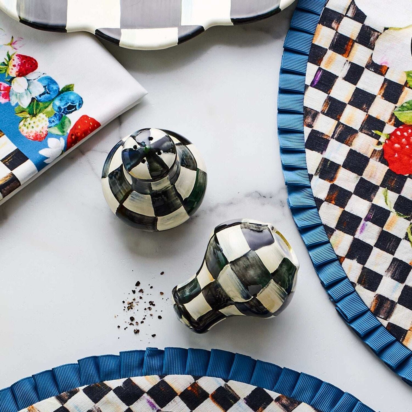 MacKenzie-Childs Courtly Check Enamel Salt & Pepper Shakers