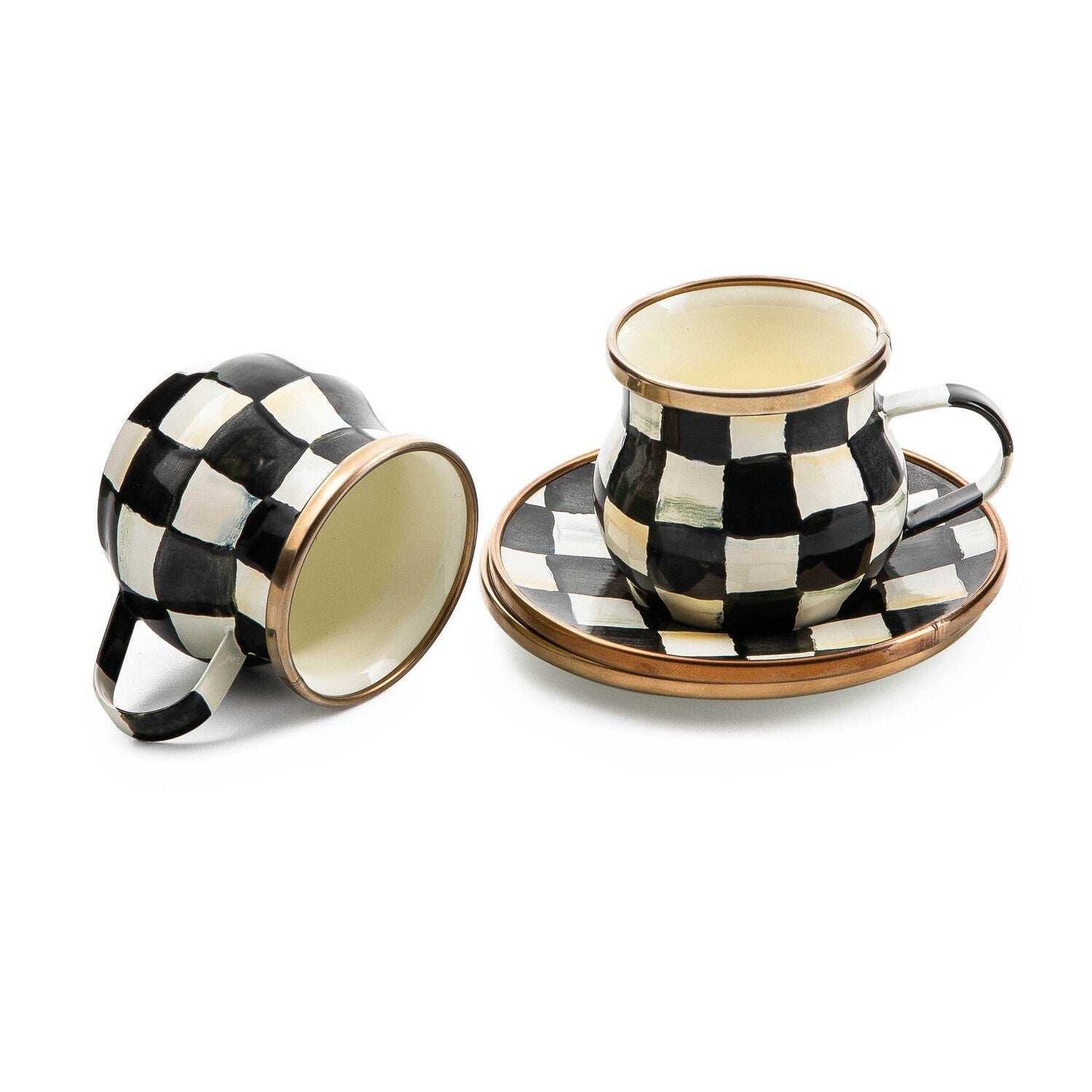 Courtly Check Enamel Espresso Cup & Saucer Set