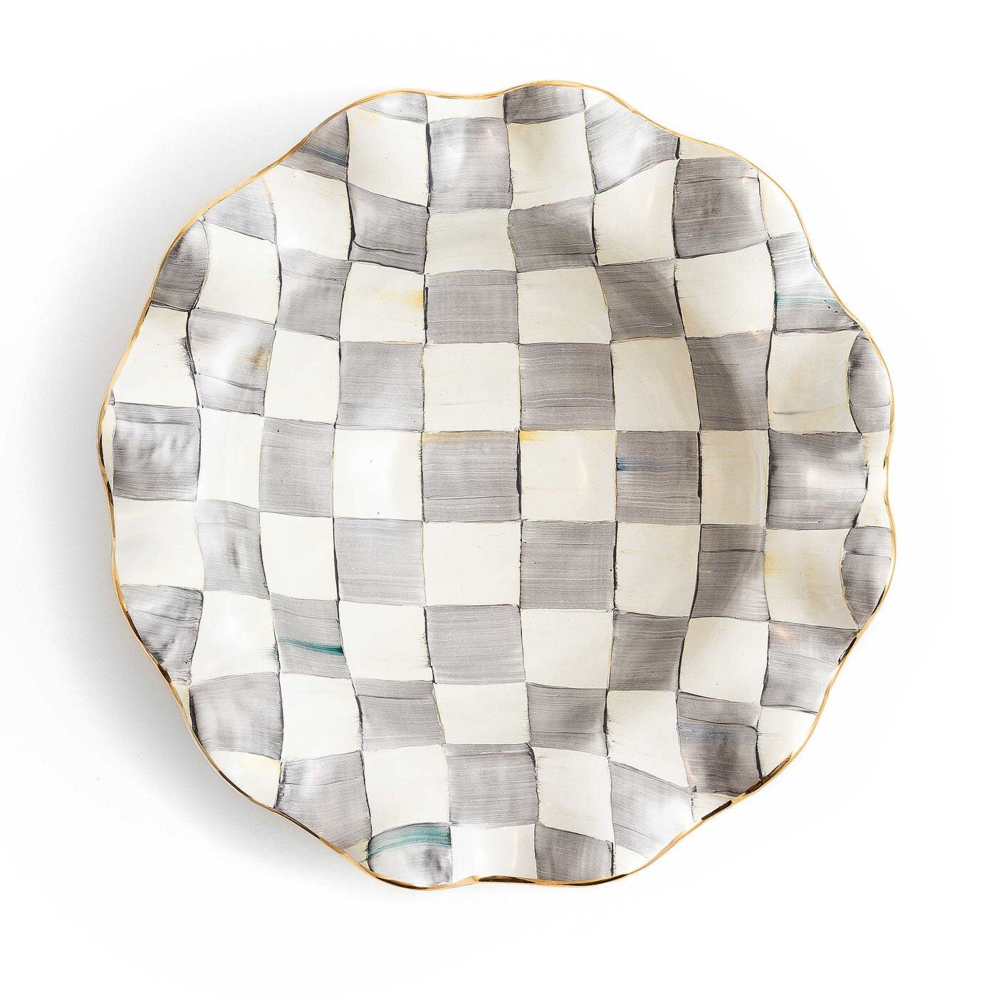 Handmade Sterling Check Medium Ceramic Fluted Serving Bowl