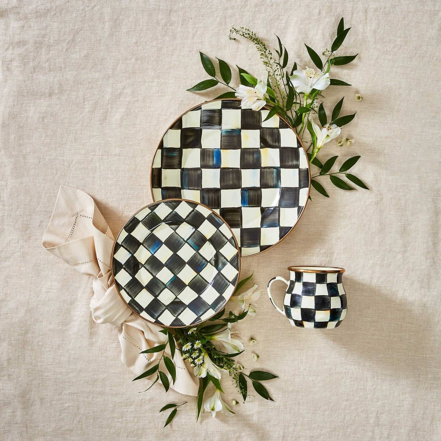 Luxury Dining - Courtly Check Enamel Dinner Plate by Mackenzie Childs