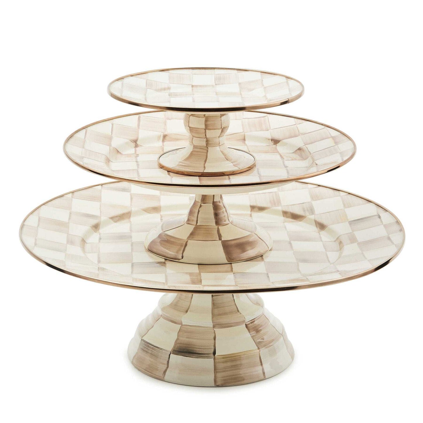 Mocha Check Mini Pedestal Platter by Mackenzie-Childs