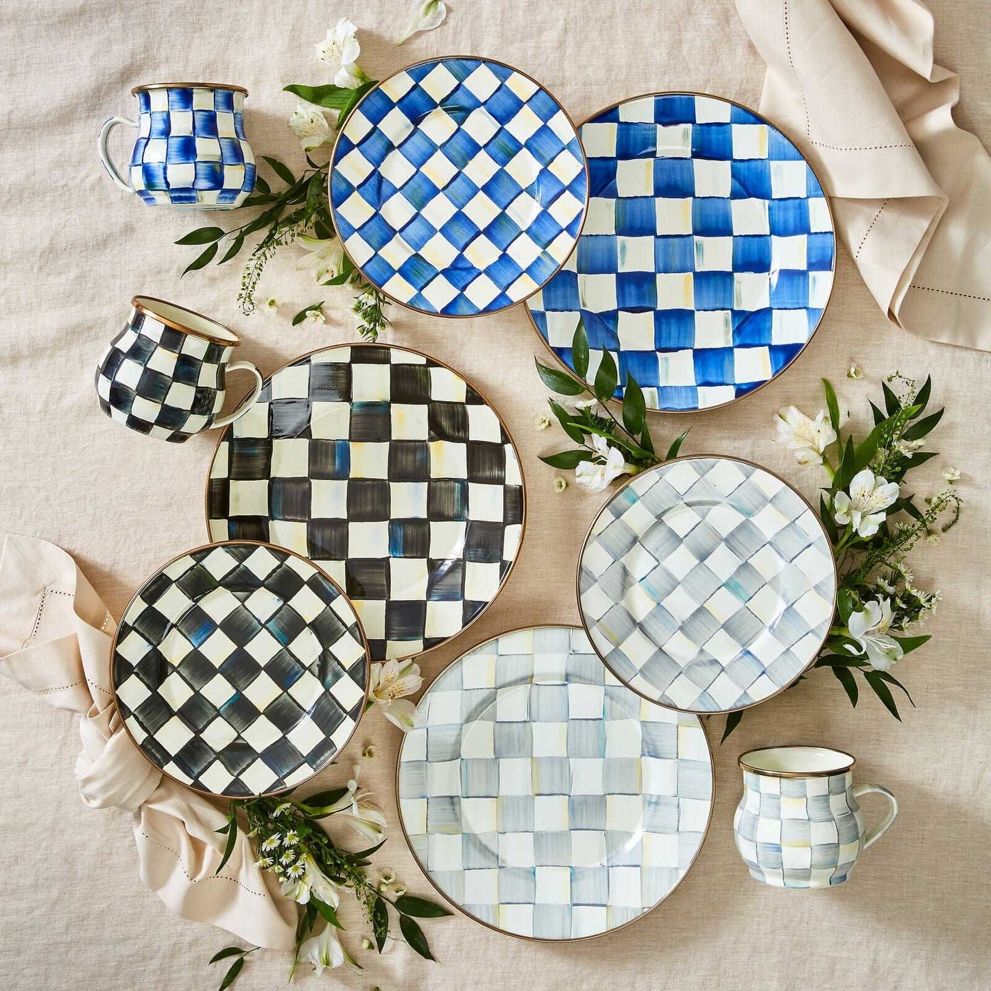 Luxury Dining - Courtly Check Enamel Dinner Plate by Mackenzie Childs