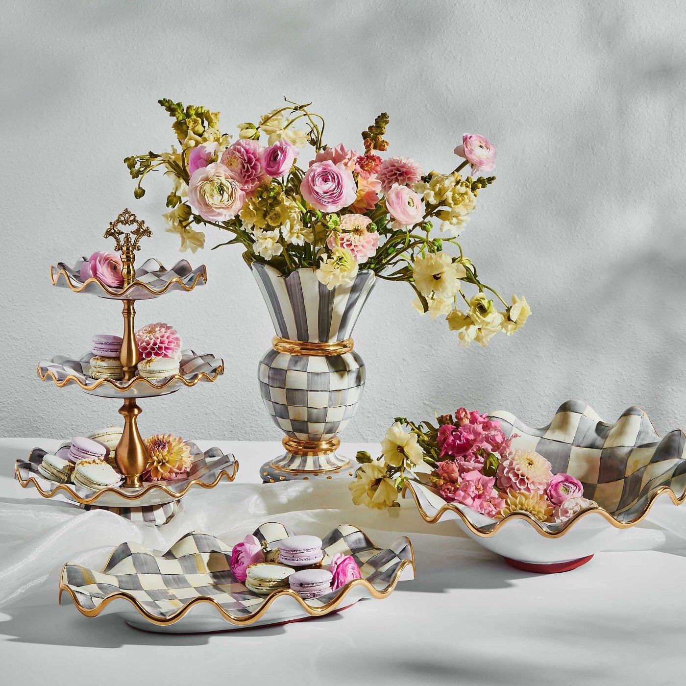 Sterling Check Fluted Ceramic Three Tier Sweet Stand