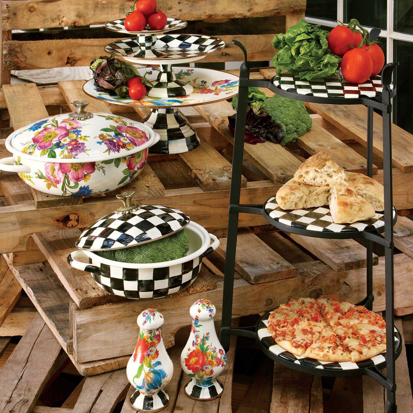 Flower Market Pedestal Platter Large - White