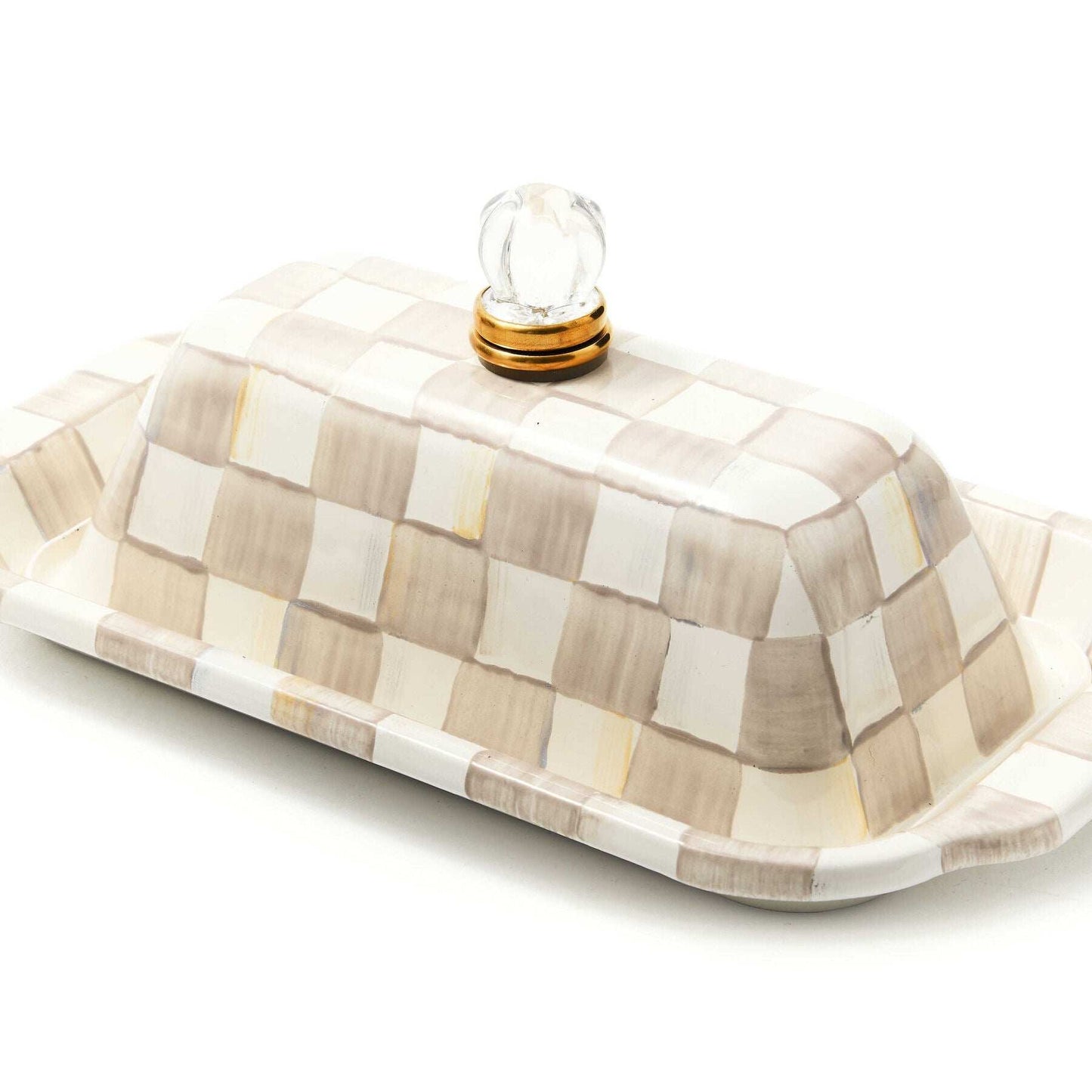 Mocha Check Enamel Butter Box by Mackenzie-Childs
