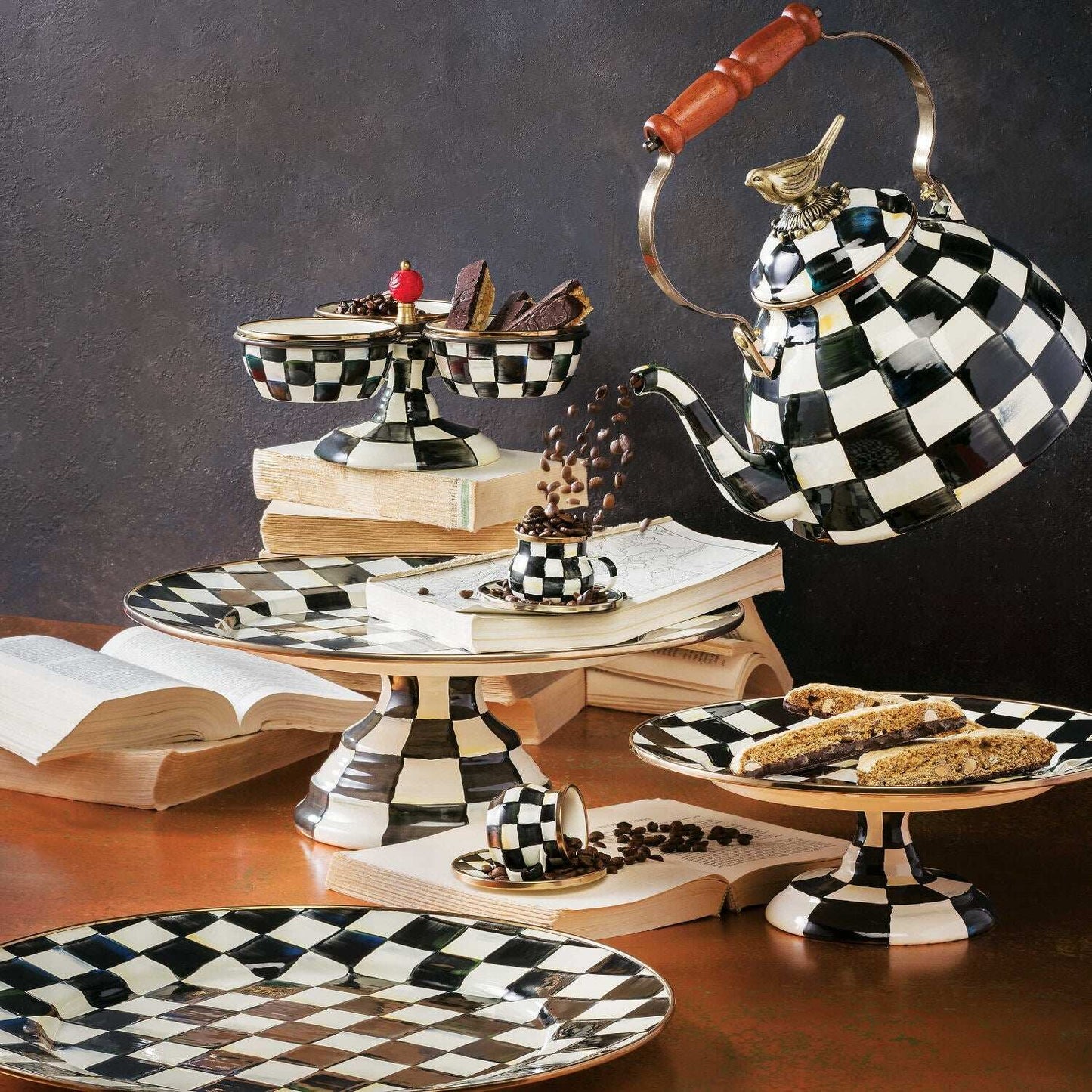 Courtly Check Enamel Espresso Cup & Saucer Set