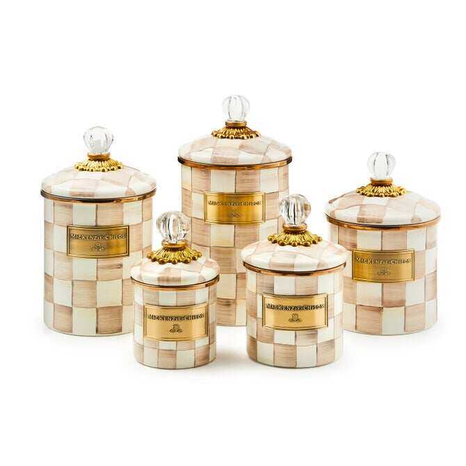 Mocha Check Enamel Canisters