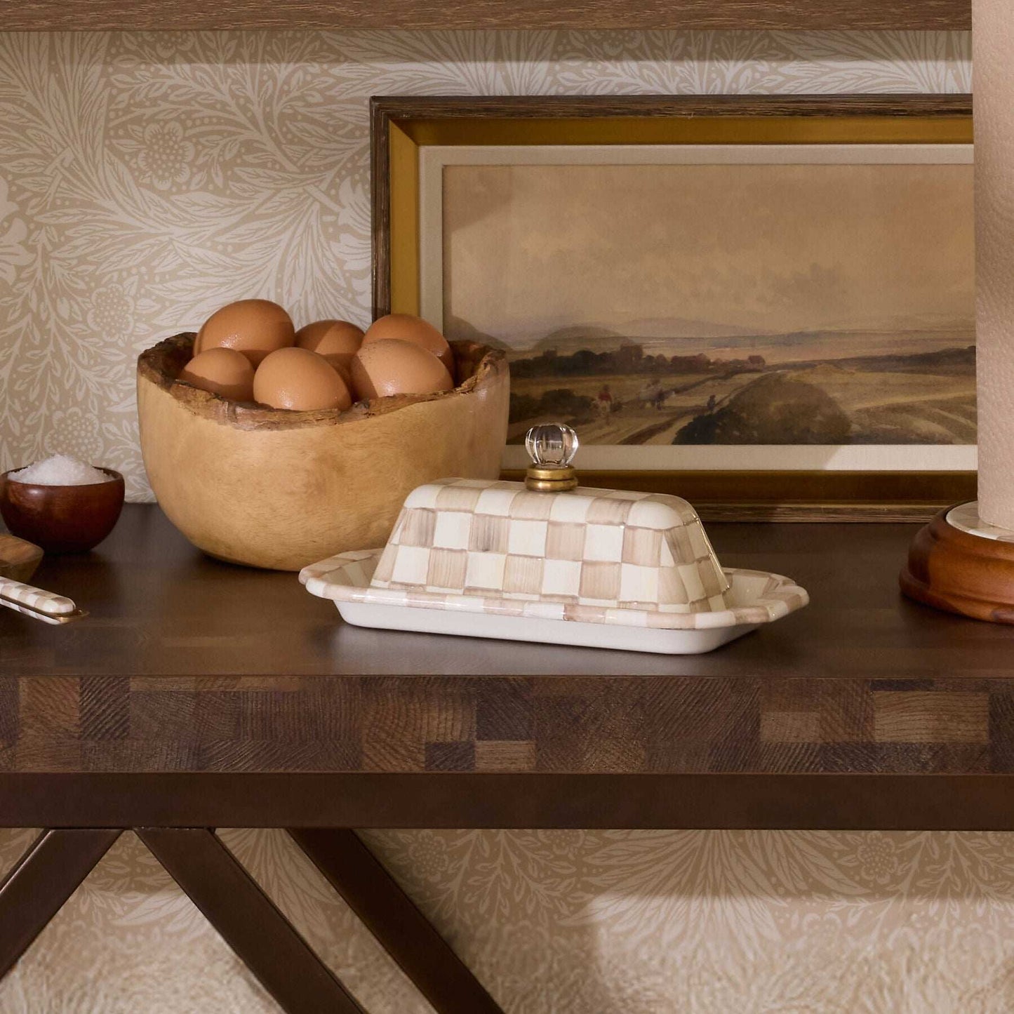 Mocha Check Enamel Butter Box by Mackenzie-Childs